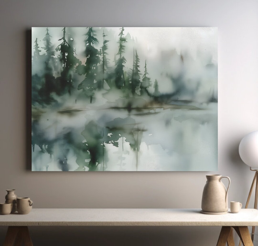 Forest Fog, Wall Art, Watercolor, Painting, Canvas Print, Wall Decor
