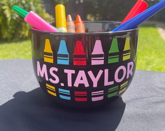 Personalized Soup Mug, Large Coffee Mug, Crayon Design, Teacher Gift