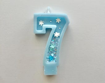 Vela de cumpleaños con copo de nieve azul bebé, adorno para tarta de cumpleaños con temática invernal, decoraciones escarchadas, velas personalizadas