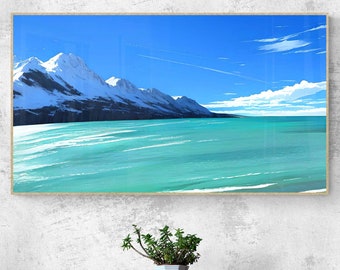 Snowy Mountains Digital Art Print - Majestic Alpine Scenery - Printable Mountain Artwork - Home Office Wall Art - Tranquil Nature Artwork