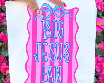 Grote Jezus-fan png, coquette religieuze png, preppy strepen png, sierlijke christelijke png, preppy jesus-shirt png