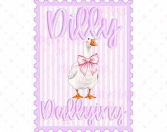 Dilly Dallying Goose Png, Purple Coquette Goose with Bow, Preppy Shirt Png, Trendy Stamp Shirt Png, Boutique Style Goose Png