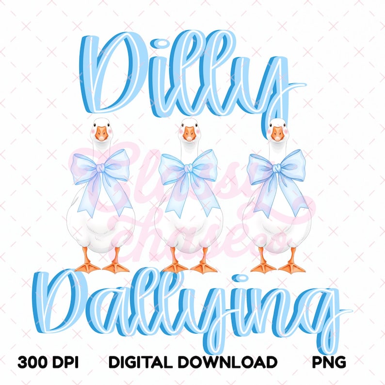 Dilly Dallying Coquette Goose png, Silly Goose med blå rosetter png, Rolig djurhumor png, Retro Goose png digital nedladdning bild 3
