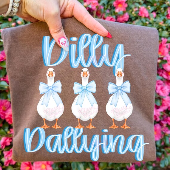 Dilly Dallying Coquette Goose Png, Silly Goose with Blue Bows Png, Funny Animal Humor Png, Retro Goose Png Digital Download