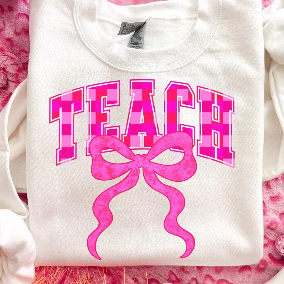Pink Coquette Teacher PNG, Preppy Checkered TEACH Png, Retro Girly ...