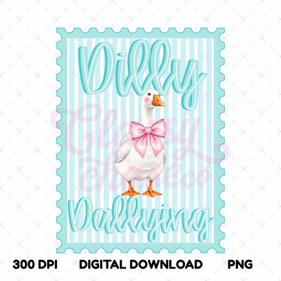 Preppy Dilly Dally Goose Png, Coquette Bow Goose Sublimation Design, Funny Goose Stamp Digital Download, Retro Striped Bow Goose Png
