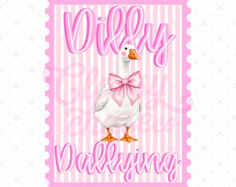 Dilly Dallying Goose Png,  Preppy Goose Png, Coquette Goose Bow Png, Girly Pink Aesthetic Digital Download, Trendy Goose Shirt Design