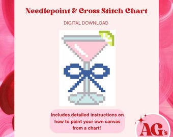 MINI Cosmo Needlepoint Chart, Grand Milliennial Needlepoint Chart, Perfect for Bag charms or patches, 18 mesh 2" x 1.5"