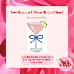 Cosmo Drink Needlepoint Chart, Grand Millennial Needlepoint Chart