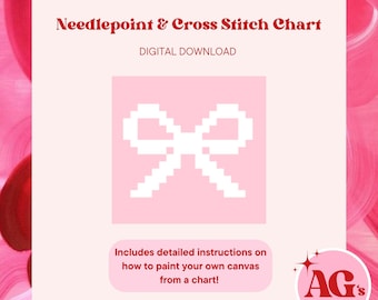 Pink Bow Mini 1.5"x1.5" Needlepoint Chart, Grand Millennial Needlepoint Chart
