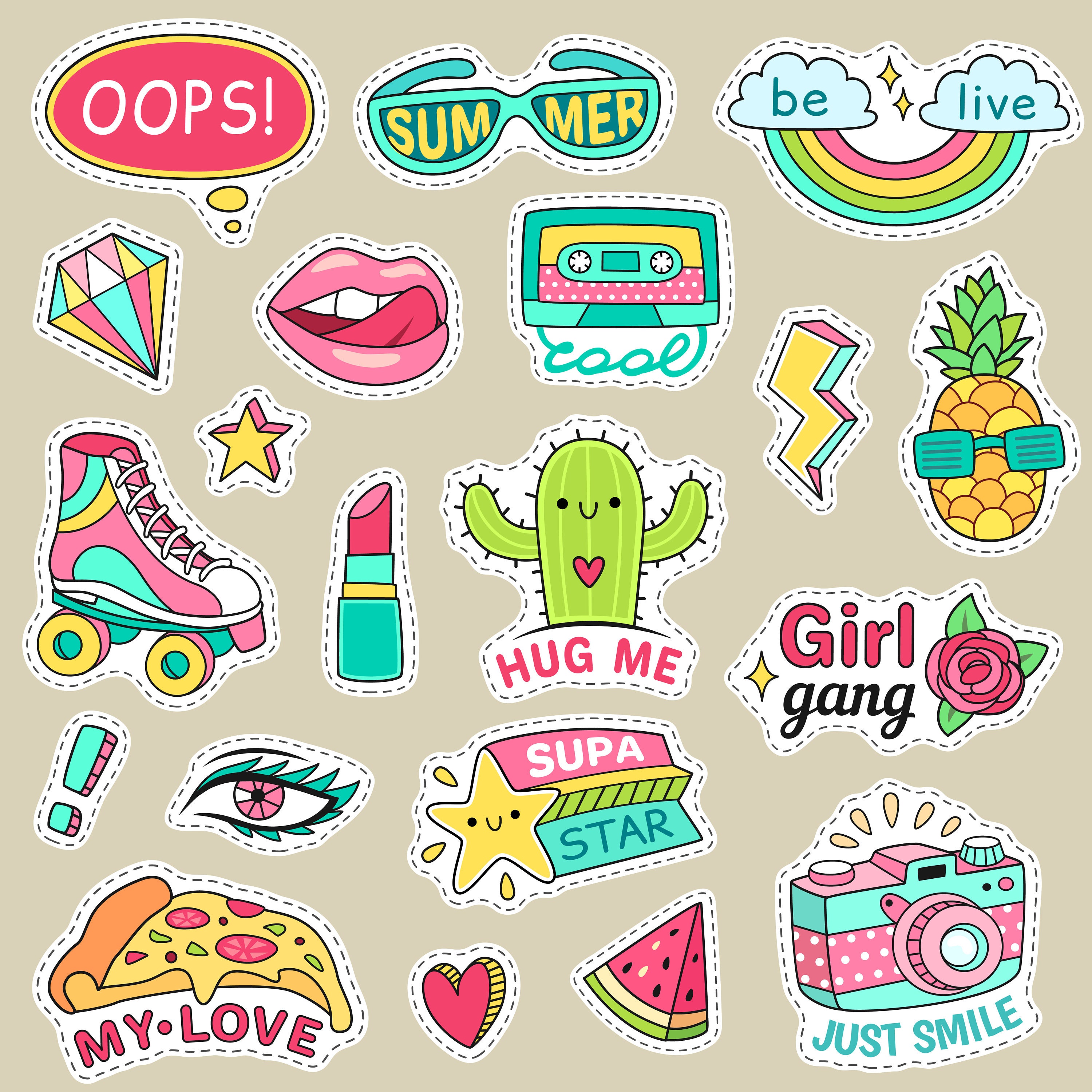 20 Printable Cartoon Stickers - Etsy