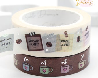 Coffee lover's washi tape, planner tape, cute journaling japanese washi planning tape, kawaii stationery