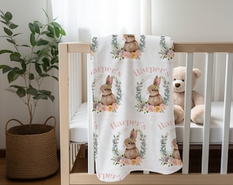 easter baby blanket, personalised blanket, first easter, baby name blanket, stroller blanket, custom name blanket, rabbit blanket