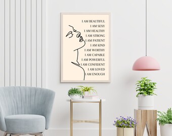 Daily Affirmations Wall Art | Bedroom Minimalist | Gift for Her | Home Office Decor | Inspirational Digital download