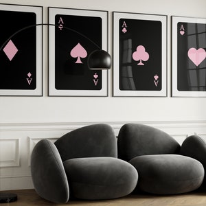 Arte de pared retro de moda rosa negro, impresión estética de moda retro, cartel de tarjeta Ace rosa, cartel de Lucky You, arte de pared de moda, arte divertido, digital