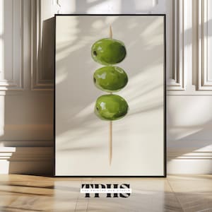Impresión de aceitunas, póster de cocina, póster de martini, arte de pared minimalista, menú de cócteles, póster de alcohol, dibujado a mano, bebidas de barra de cocina, póster de bar