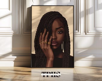 Black Woman Art African American Wall Art Black Art Print Melanin Woman Art Boho Wall Art Black Woman Box Braids African Fashion Art Decor