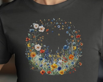 Floral Wreath Graphic Tee, Wildflower T-Shirt