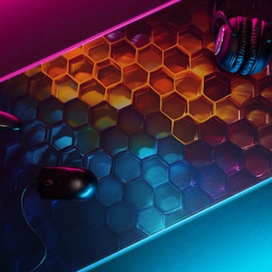 Waben LED Maus Pad, 4 Größen, Geschenk für Sie und Ihn, hochwertiger Druck für Gamer und Büroangestellte, XL Groß bis Klein