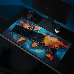 Kupfer Weltkarte Gaming Maus Tastatur Matte Space twist abstrakt bunt gold blau Ozean
