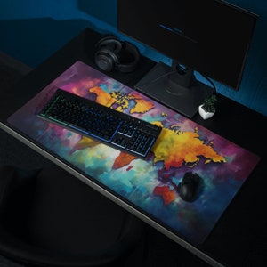 Abstrakte Weltkarte Gaming Maus Tastatur Matte Space twist abstrakt bunt