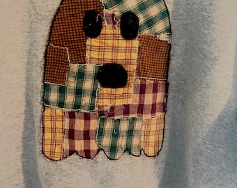 Felpa patchwork con fantasma ricamata a mano, personalizzata, a tema Halloween, fantasma, moda riciclata