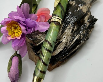 Handcrafted Pinecone Twist Pen in Chrome; Wood turned, refillable ink, comes with pen box