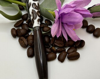 Rise n Shine Pen Series Handcrafted Twist Pen with Coffee Beans and Walnut.  Perfect gift for your coffee lover.  Slimline design.