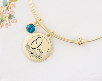 Oma Bracelet with Initials & Birthstones, Personalized Grandma Pendant Gift Set for Mother's Day Birthday from Grandkids