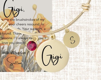 Gigi Bracelet with Initials & Birthstones, Personalized Grandma Pendant Gift Set for Mother's Day Birthday from Grandkids