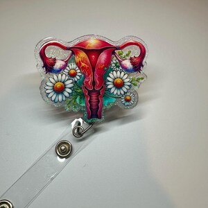Floral Uterus L&D Obstetrics NICU Nurse Resin Badge Reel