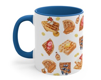 Waffle Accent Coffee Mug, 11oz. Waffles Mug, Breakfast Mug.