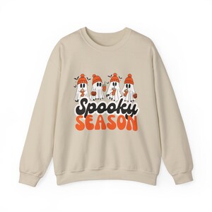 Spooky Season Cute Graphic Sweatshirt, Halloween Crewneck, Fall Ghost Print Pullover, Oversized Autumn Apparel, Ghostly Sweatshirt