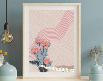 Floral Collage Art Print: Modern Botanical Wall Decor (Digital Download)