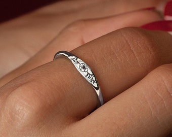 Dainty Birth Flower Ring Personalized Jewelry Ring for Her Birthday Gift for Grandma Anniversary Gift Promise Ring for Her
