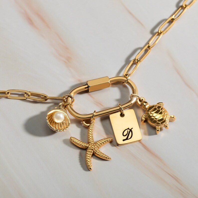 Custom Charm necklaces, Gold Carabiner Charm lock Necklace, Mother's Day Personalized Gift for Mom Jewelry New Mom Grandma Gift immagine 6