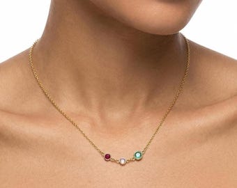 Handmade Birthstone Necklace: Personalized Mother Child Birthstone Jewelry, Mother's Day Gift for Mom, Grandmas Gift