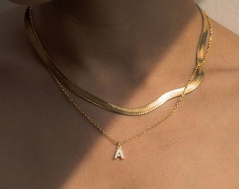 Pave Initial Birthstone Necklace: Personalized Stainless Steel Jewelry