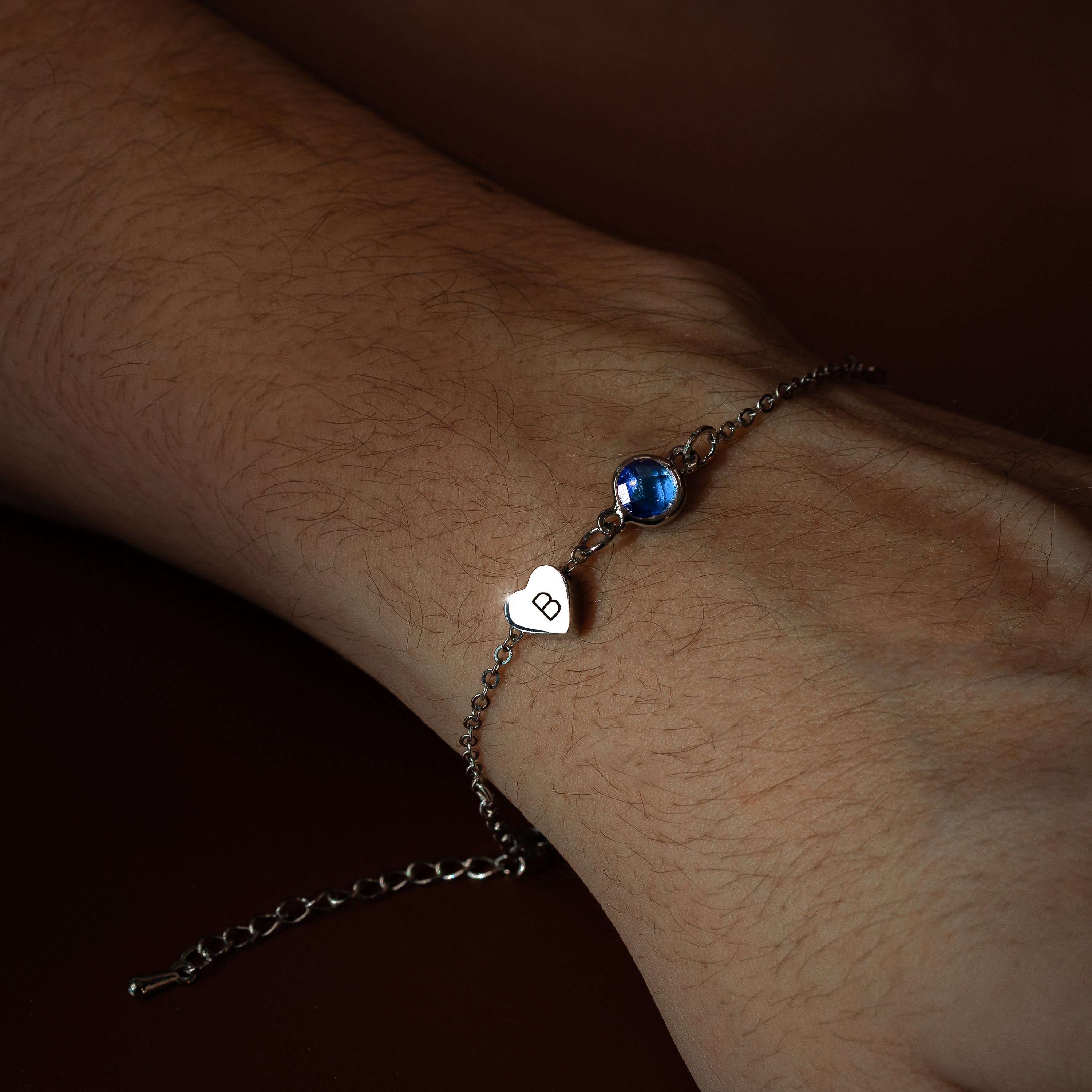 Bracciale Regolabile Con Iniziale E Pietra Portafortuna Blu – Nodo D'Amore, Acciaio Inox, Regalo Per Damigelle Compleanno