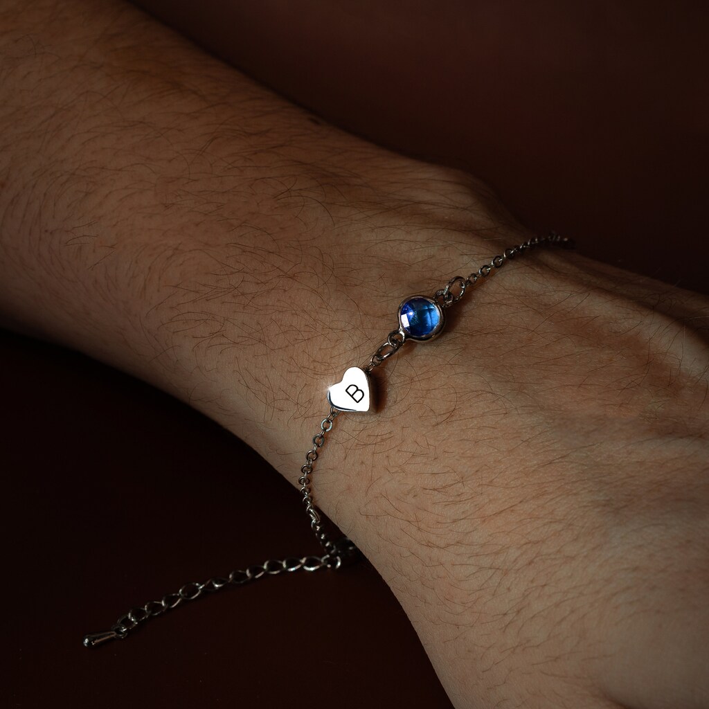 Bracciale Regolabile Con Iniziale E Pietra Portafortuna Blu – Nodo D'Amore, Acciaio Inox, Regalo Per Damigelle Compleanno