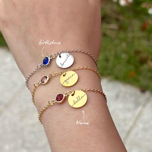 Pulsera personalizada con nombre y piedra de nacimiento: joyería con dije grabado a mano