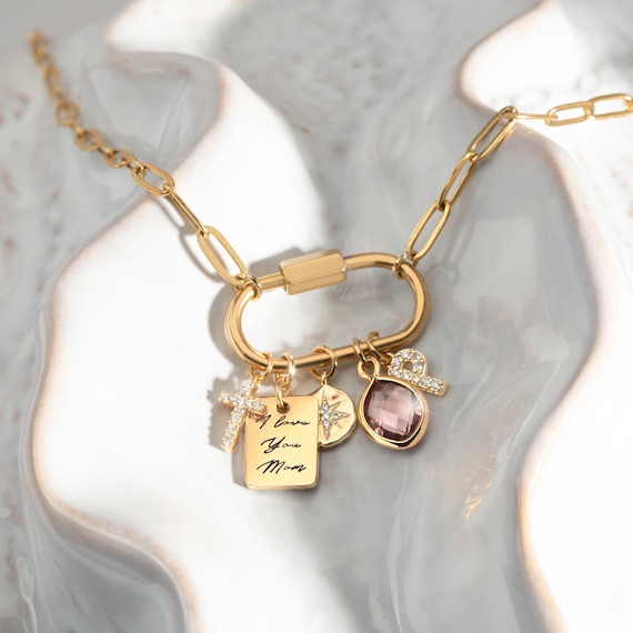 Custom Charm Necklaces for Women Best Gifts for Her Birthday Gift for Her Gold Jewelry Gift Gold Carabiner Necklace Mothers Day Gift