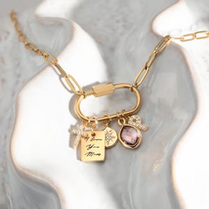 Custom Charm Necklaces for Women birthday gift for her Mother's Day Gift Gold Carabiner Necklace Grandma Gift Unique Gift for Mom New Mom