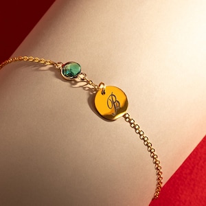 Initial Birthstone Bracelet Personalized Gift for Her Handmade Jewelry Gift for Girlfriends Emerald Birthstone Charm Bracelet