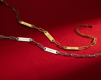 Bracelet personnalisé avec trombone avec nom, bijoux personnalisés pour femme, bracelet pour maman avec noms d'enfants, cadeau de Saint-Valentin pour elle, cadeau BFF