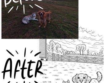 Custom Cartoon Coloring Book Page from Your Photo | Personalized Digital Page | Gift for Friends, Family, or Office