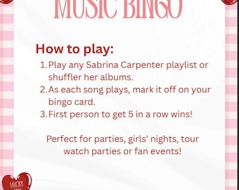 Sabrina Carpenter Bingo Cards – Printable Music Bingo Game, Man's Best Friend, Espresso Party Game, Instant Download PDF