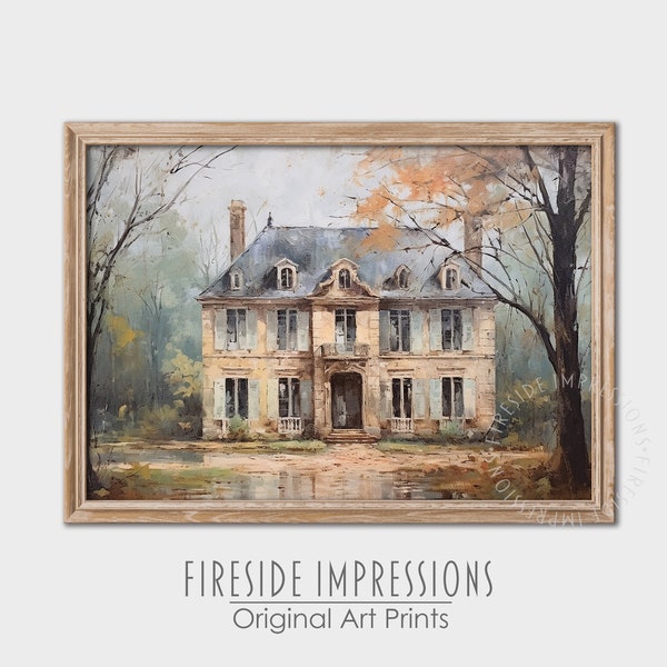 Vintage Oil Painting French Chateau Print | Neutral Antique Wall Art | Printable Wall Art INSTANT DIGITAL DOWNLOAD | A083