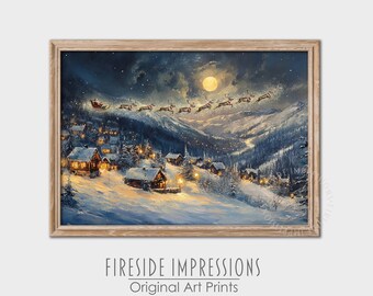 Santa and Reindeer Christmas Eve Oil Painting (Digital Download)