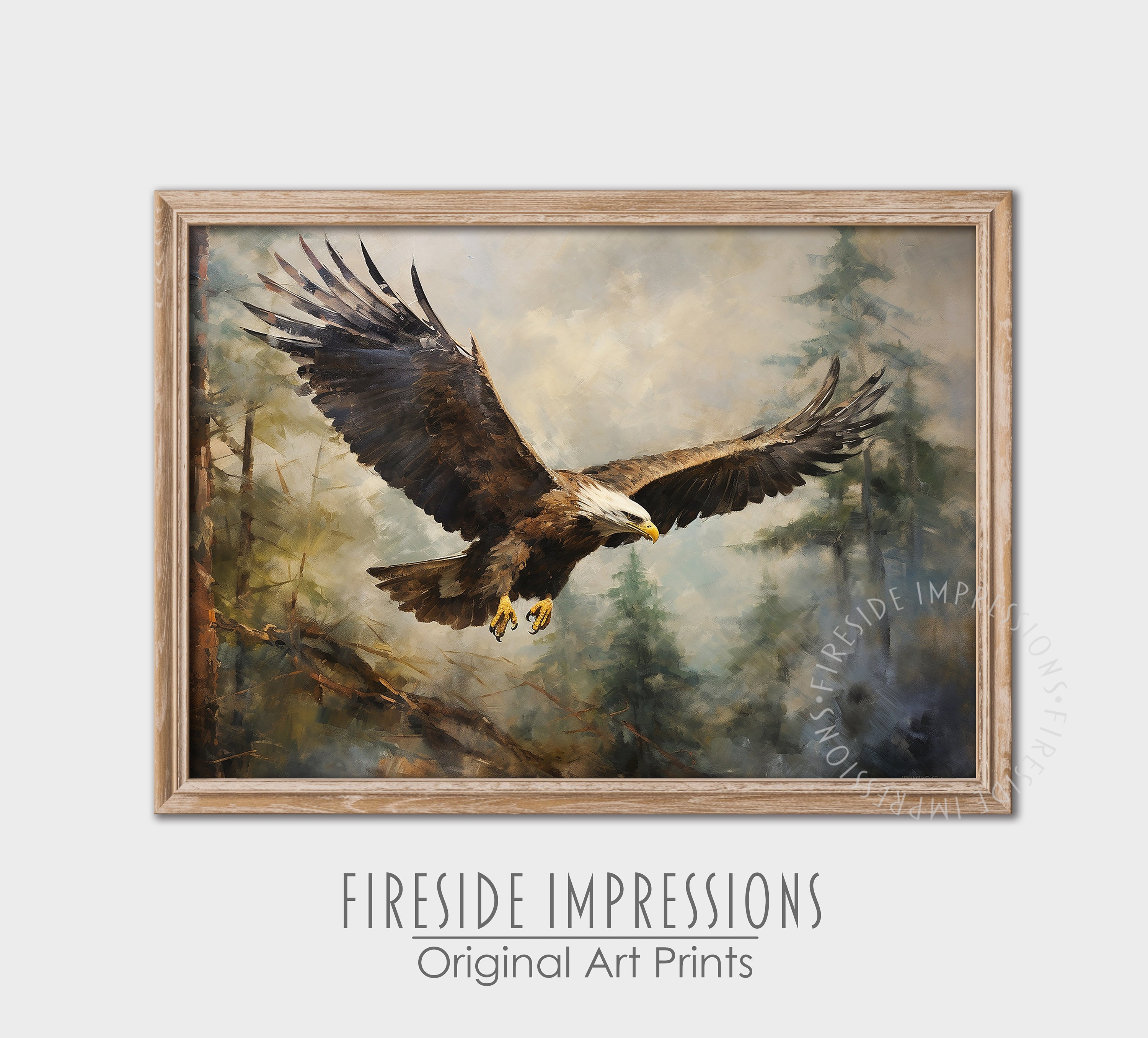 Vintage Bald Eagle Oil Painting Print: Neutral Antique Wall Art ...